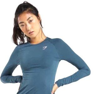 Gymshark Blue Green Ash Teal Long Sleeve Mesh Panel Training Tee Size L